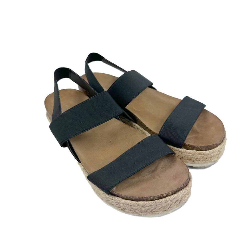Madden Girl Cybell Platform Wedge Espadrille Black Elastic Strap Sandal